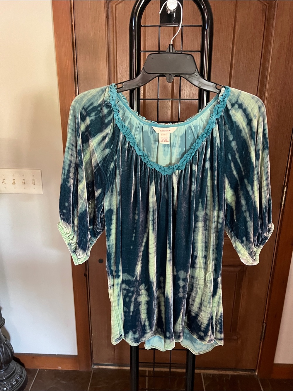 Sundance Teal and Navy Tie-Dye Velvet Peasant Tunic